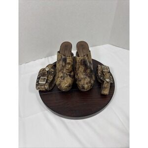 De Blossom Collection Womens  8 Covina Studded High Heel Clog Ankle Wraps Exotic